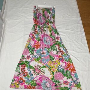 Lilly Pulitzer Strapless Dress with Floral Design - Pink, Green, Blue